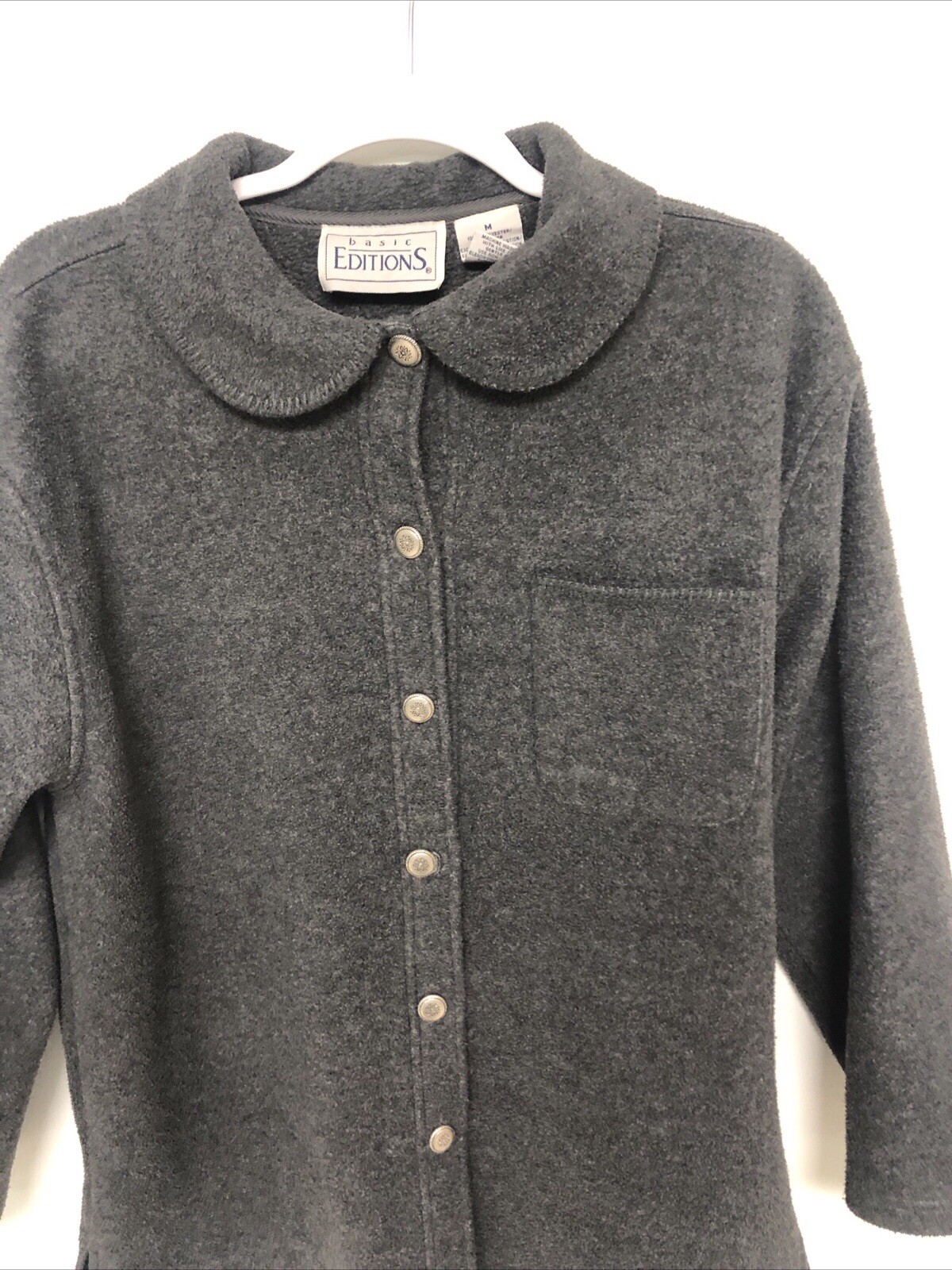 Womens Basic Editions Gray Button Fleece Longslee… - image 2