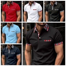 Polo T Shirt Men Button Up Collar Fashion Golf Pocket Short Sleeve Sports Trendy
