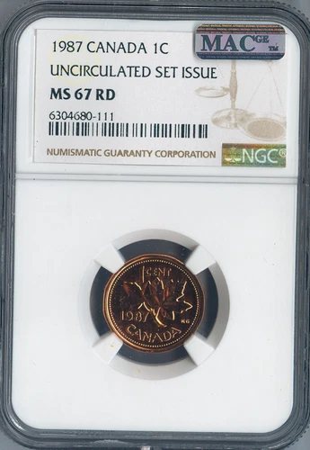 1987 Canada Small Cent NGC MS67 RD Uncirculated Set Issue