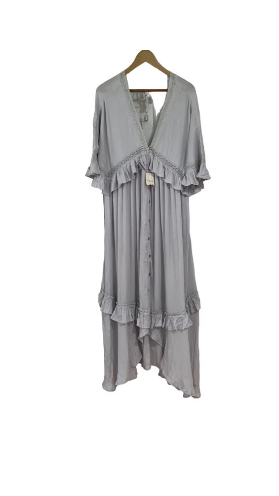 free people paradiso maxi dress NWT FREE PEOPLE Sz XS PARADISO MAXI DRESS RUFFLE MAXI DRESS FROZEN VIOLET