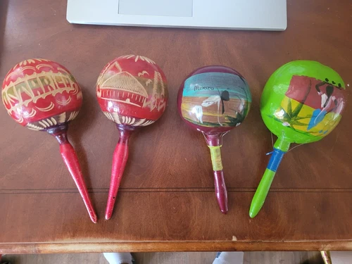 Maracas 2 Sets-Made in Mexico/Costa Rica-Lot of 4 Maracas