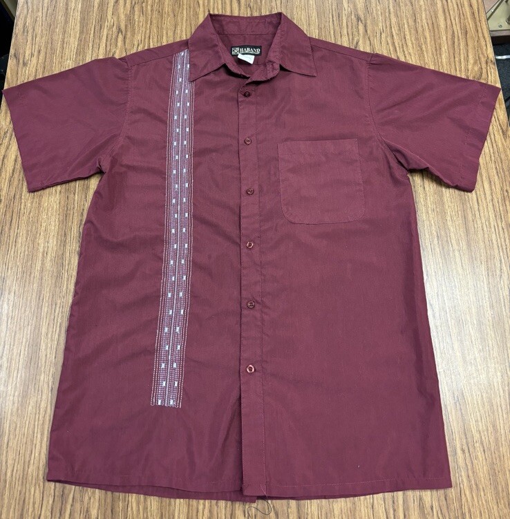 Haband Vintage Button Down Men’s Shirt Burgundy Short Sleeve Size M