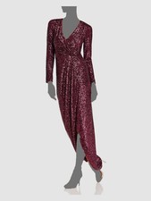 $298 Aqua Women's Purple Sequined Lined Surplice Evening Faux Wrap Dress Size 8