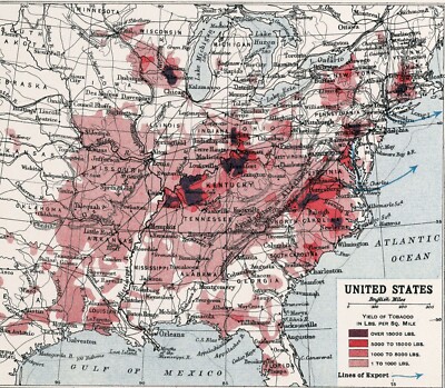 1907 World Commerce Map of Tobacco Cigar Smoke Shop Decor Tobacconist Gift  Ideas