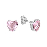Ohrstecker Aus 925/- Sterling Silber Rhodiniert Herz Mit Glasstein Rosa V