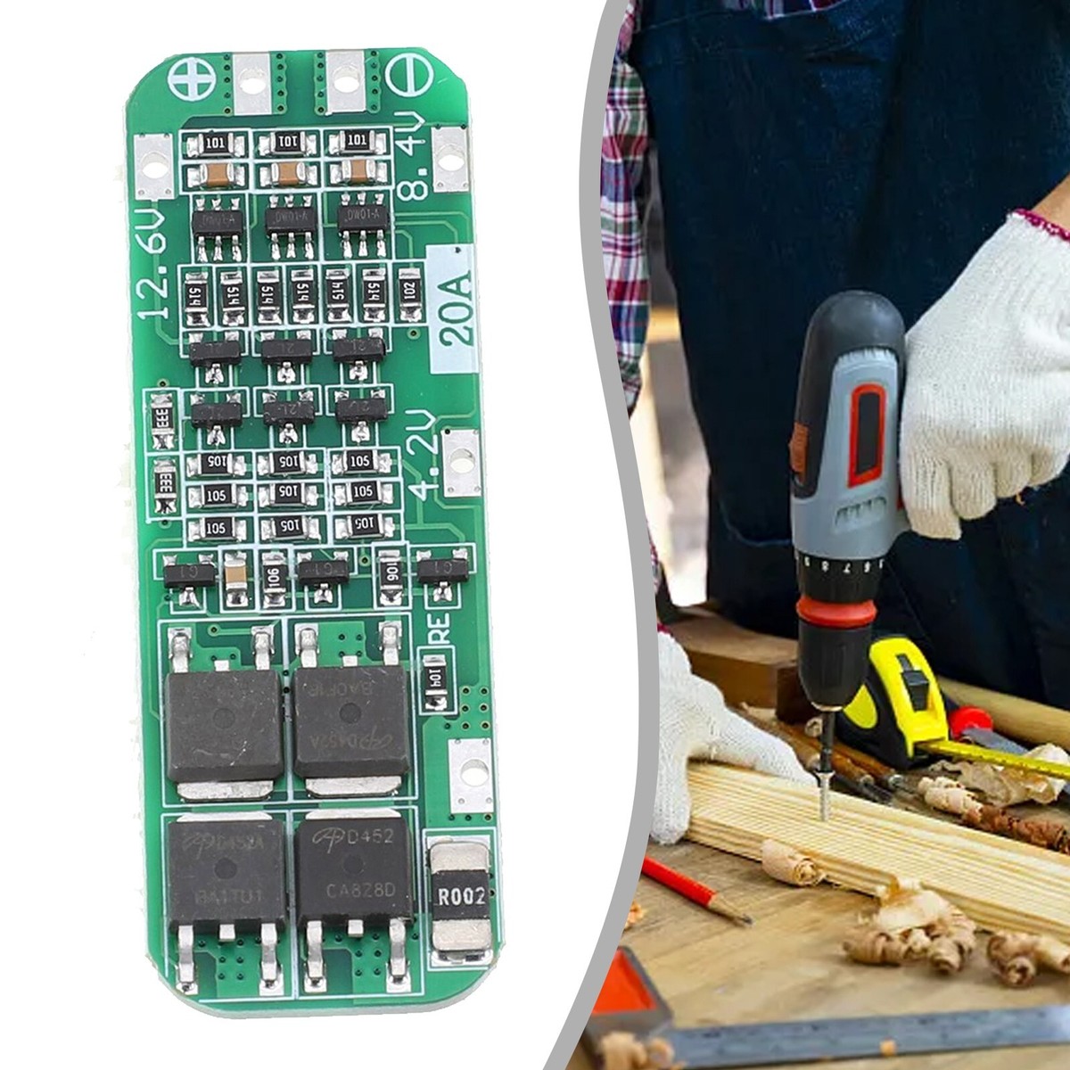 Lithium-Schutzplatine 3S 12,6 V 20 A – Für LiPo-Akkus, Mit Überladungs-/Kurzschlussschutz (Auto-Recovery)
