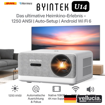 BYINTEK U14 1080P Beamer Projektor 4K 1250ANSI Android WiFi6 Autofokus NEU
