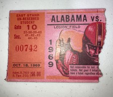 Alabama Football Vs Tennessee Game Day Ticket Stub 1969 - RARE