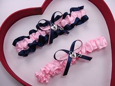  NEW Gorgeous Light Pink Navy Blue Wedding Garter Prom GetTheGoodStuff 