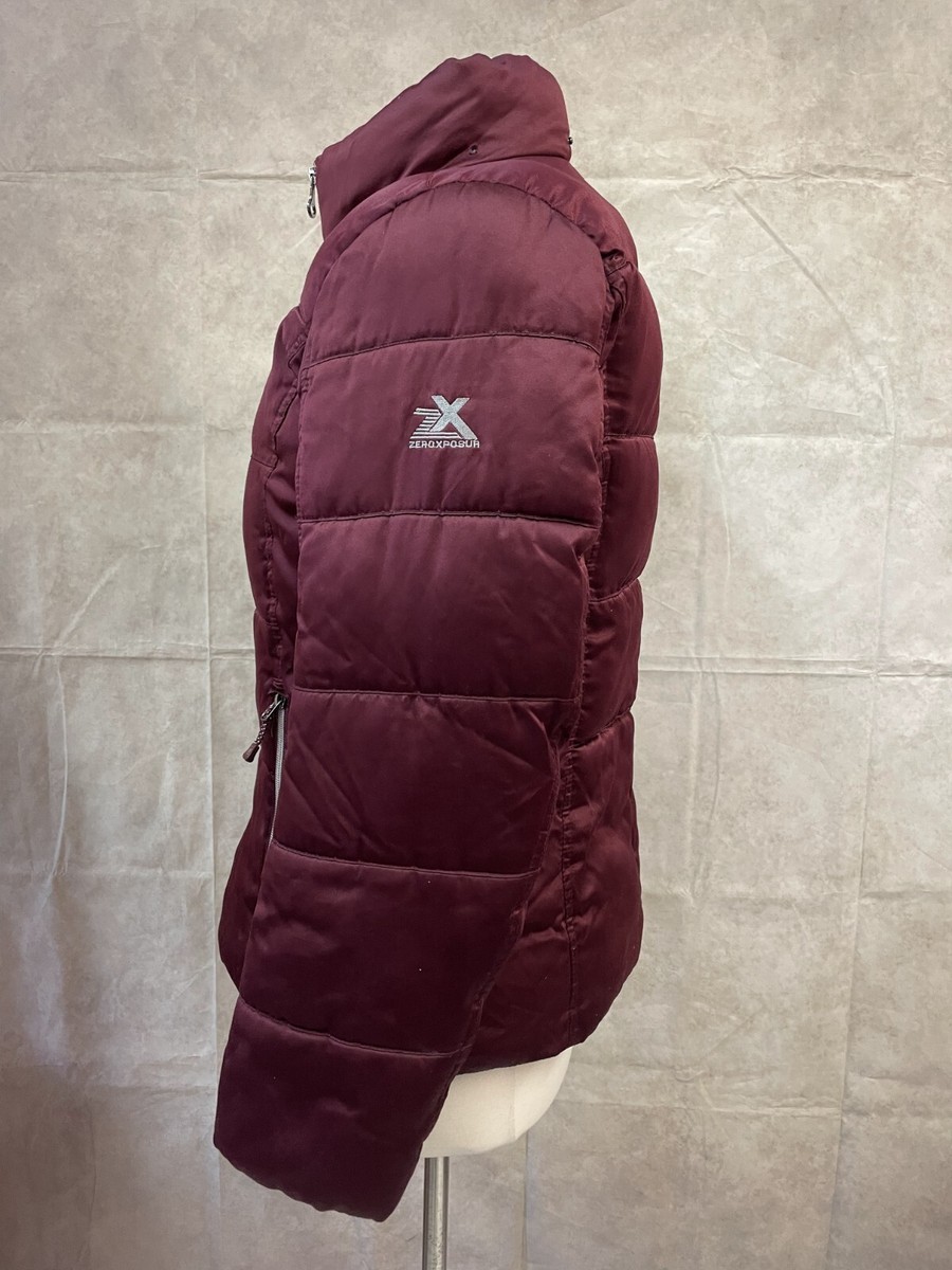 Zeroxposur ZXBLK Women's Burgundy Full Zip Mock Neck Padded Jacket