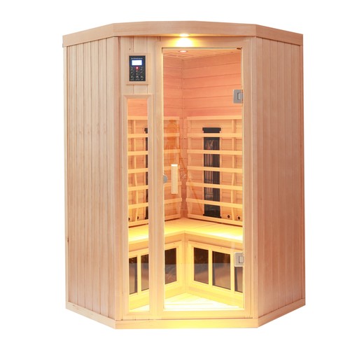 2 Persons Large Glass Transparent Version Hemlock Far Infrared Corner Sauna Room - Picture 7 of 7
