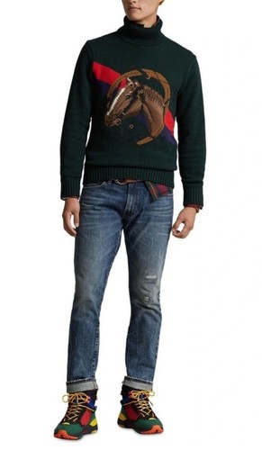 Polo Ralph Lauren Verde Algodón Cabeza de Caballo Ecuestre Cuello Alto Suéter XL Nuevo - Imagen 3 de 4