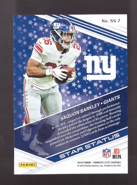 2019 Panini Elite SAQUON BARKLEY Star Status Purple 72/75 Giants SP  - Image 2 of 2