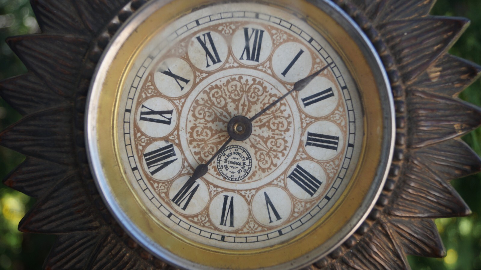 1880s Golden Novelty MFG Co. Bronze Spelter Figural Mantle Clock