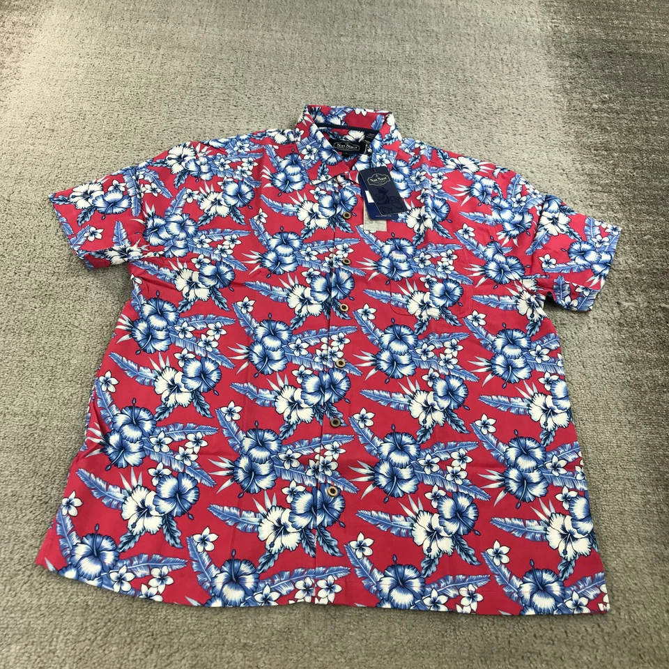 Nat Nast Shirt Mens Large Button Up Camp Hawaiian Floral Red Blue All Over Print - Image 2 of 4