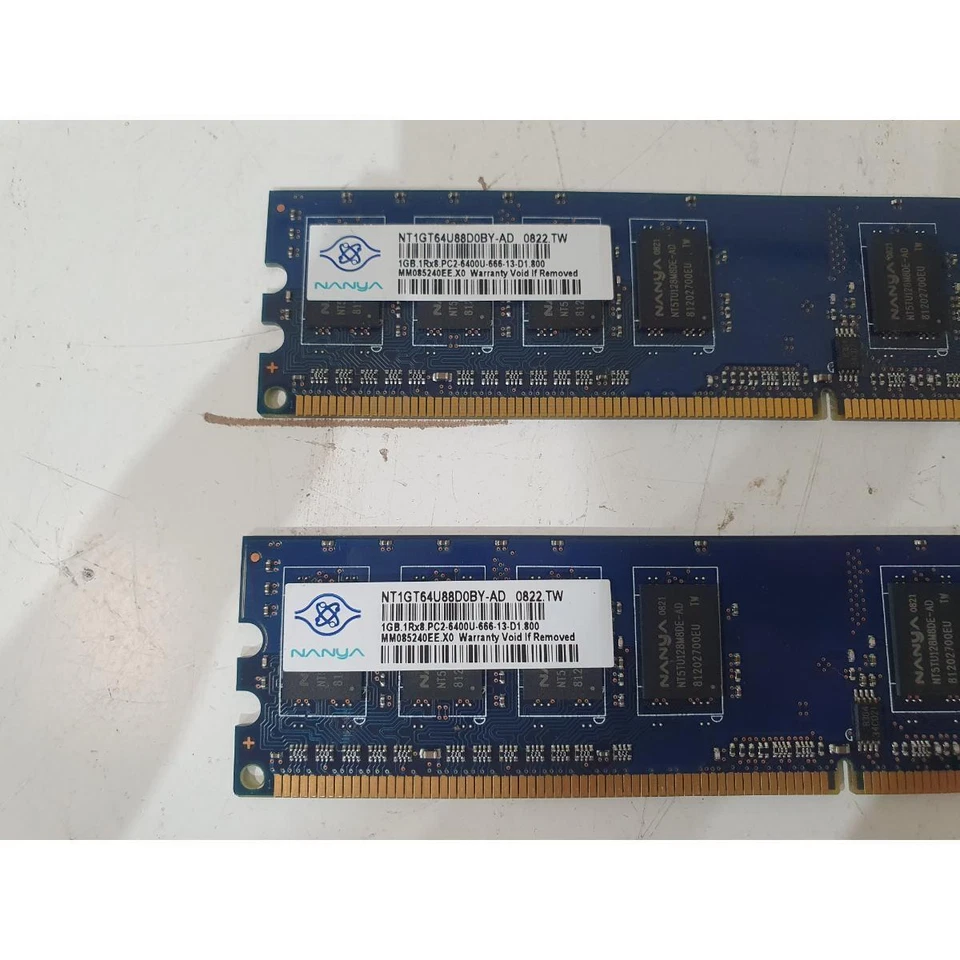 Lot of 2 Nanya NT1GT64U88D0BY-AD Desktop Memory Module 2x 1GB DDR2-800/PC2-6400 - Image 2 of 4