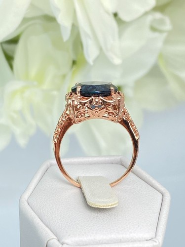 Natural London Blue Ring, 6ct Rose Gold Sterling Silver Ring (Custom-Made)* D103 - Picture 7 of 12