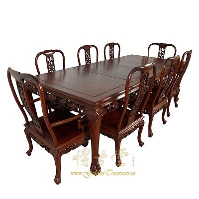 Vintage Chinese Carved Rosewood Dining, Dining Room Set With 8 Chairs