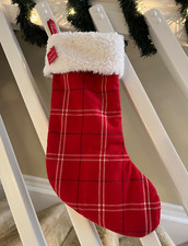 Wondershop Target RED PLAID CHRISTMAS STOCKING WHITE FAUX FUR CUFF 18"