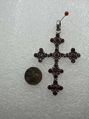 STERLING SILVER GARNET VERY LARGE HOLY CROSS PENDANT 1 7/8” X 3” - 19.8g - B6 - 第 17/17 張圖片