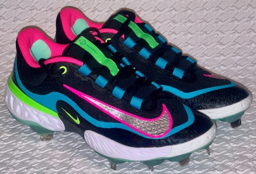 NIKE Alpha Huarache Elite 4 Low Black Pink Metal Spikes Baseball Cleats Mens 7.5 - Picture 2 of 9