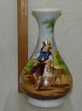 Antique Old Paris Porcelain Lamp Body Base Hand Painted Goat Shepherd Vase Shape