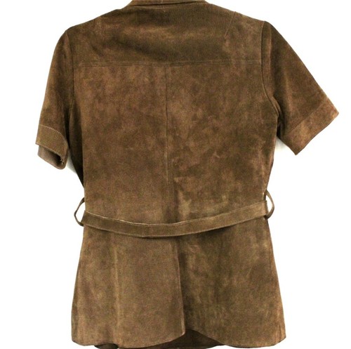 Retro 1970s Womens M Chestnut Brown Suede Suit Skirt & Jacket Hippy Snap - Picture 3 of 9