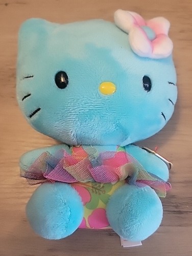 TY Beanie Babies Hello Kitty Blue Hawaiian Tutu Print Tropical 6” Plush 2014 - 第 5/6 張圖片