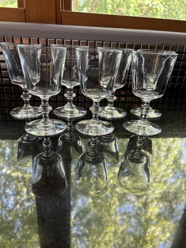 SET OF 7 Steuben Signed White/Sherry Wide Lip Wine Glasses 4.75"H