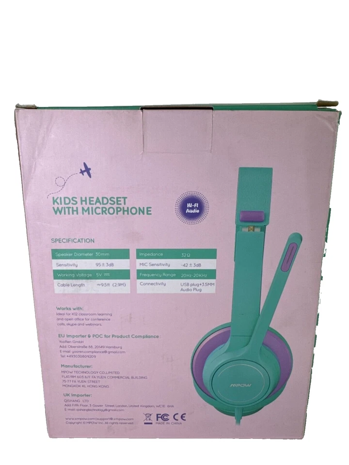 MPOW HC6 Kids Headset w/Mic USB+3.5mm Hi-Fi Audio BH328A 328AL #2K0NX - Image 3 of 4