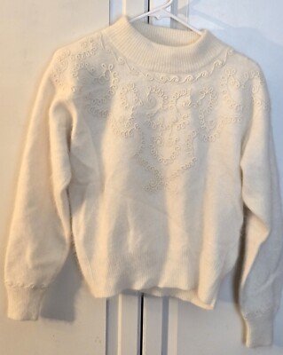VALERIE STEVENS VTGE LAMB WOOL/ANDORA RABBIT HAIR EMBELLISHED SWEATER IN SZ SM