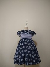 Little Girls Dress Blue Floral Smocked Dress Sz 5 Holiday Party Dress