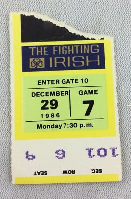 1986 12/29 Central Michigan at Notre Dame Basketball Ticket Stub