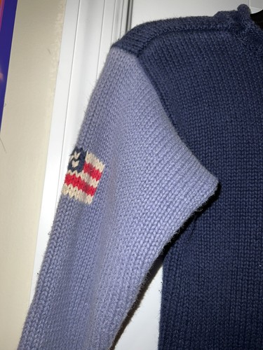 Bowen & Wright for boys firetruck knit sweater long sleeve american flag blue LG - Picture 5 of 5