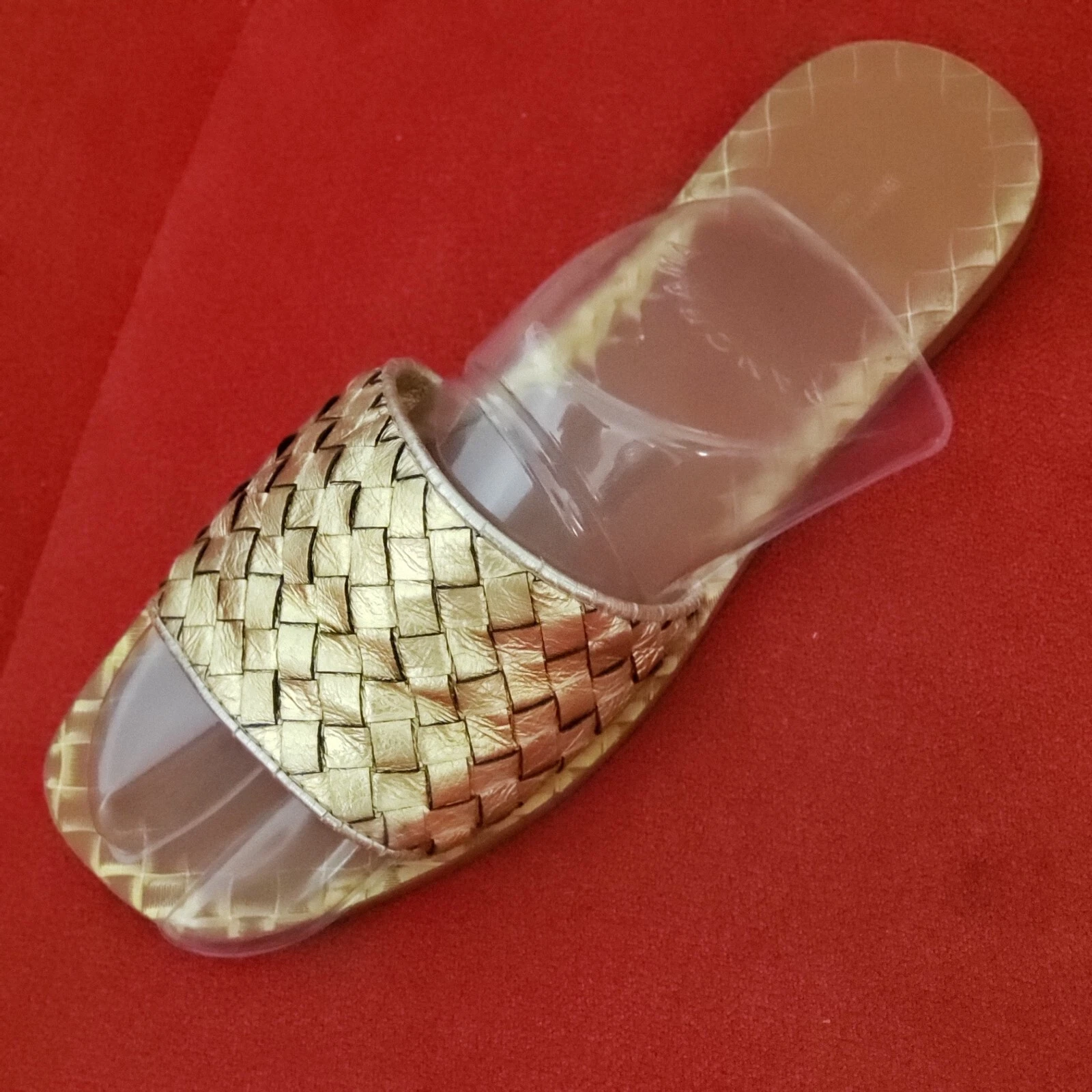 Taglia 10 Sandali donna Bottega Veneta piatti pelle intrecciata slide oro