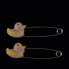  Vintage Pink Duck Diaper Pins Baby King  (Set of Two)