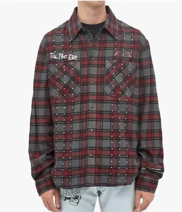 END x Off White Till The End Strass Flannel Shirt Plaid Red Italy