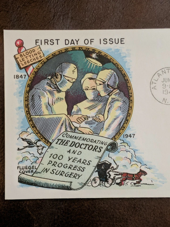 FLUEGEL COVER 1947 1ST DAY ISSUE DOCTORS 100 YEARS PROGRESS SURGERY VIRUS CACHET - Image 2 of 4