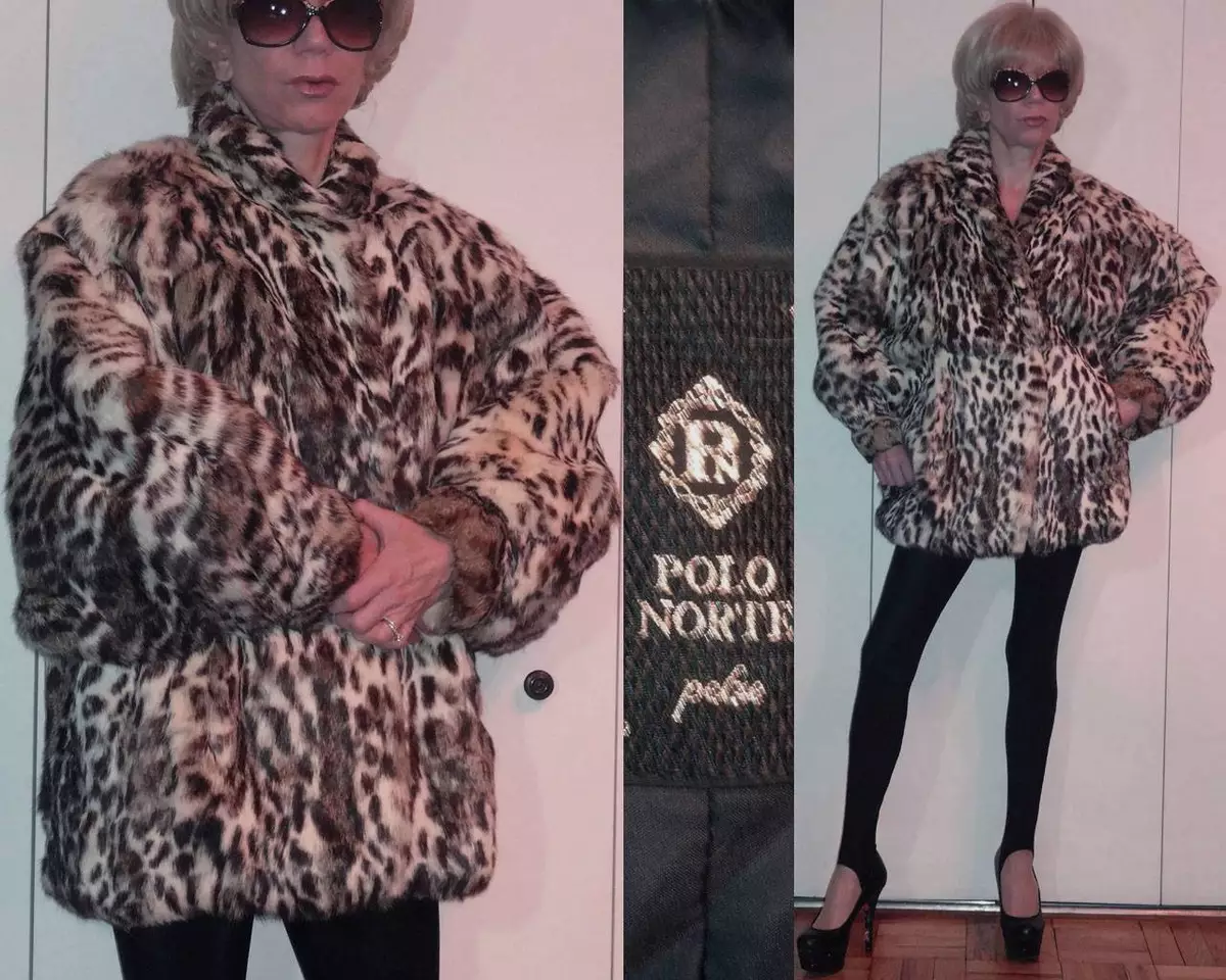 POLO NORTE PELZE RABBIT FUR JACKET CHEETAH LEOPARD PRINT BATWING