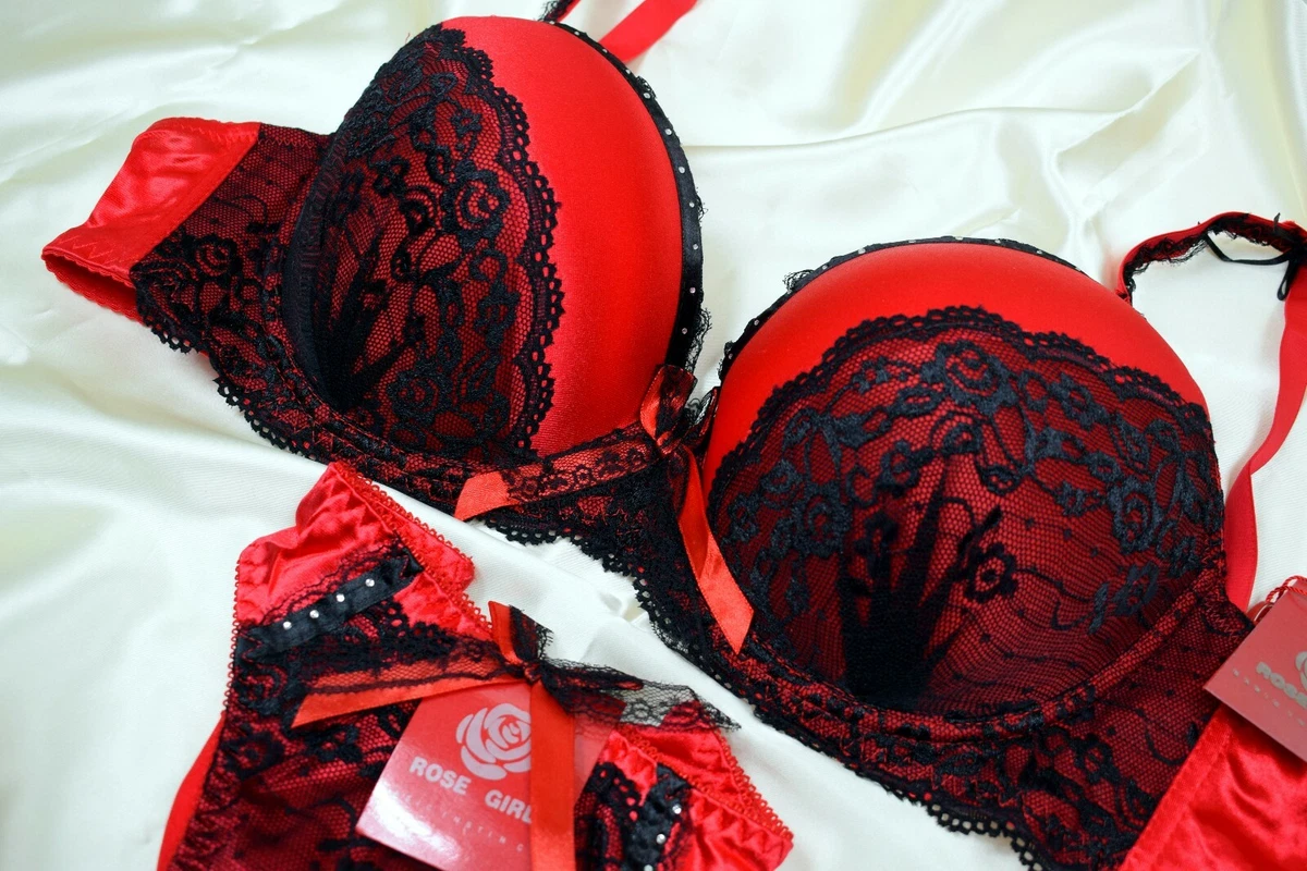 Sexy Padded Bra Set Lace Pink Red Blue Ladies Underwear Lingerie Briefs  Sets