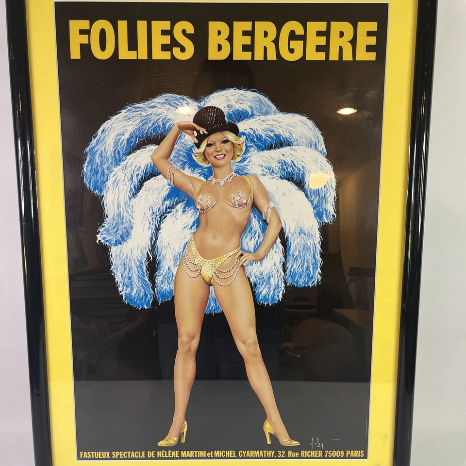 "Póster grande francés vintage 1976 Folies Bergere azul aslan 20"" x 28"" enmarcado" Foto 2 de 4