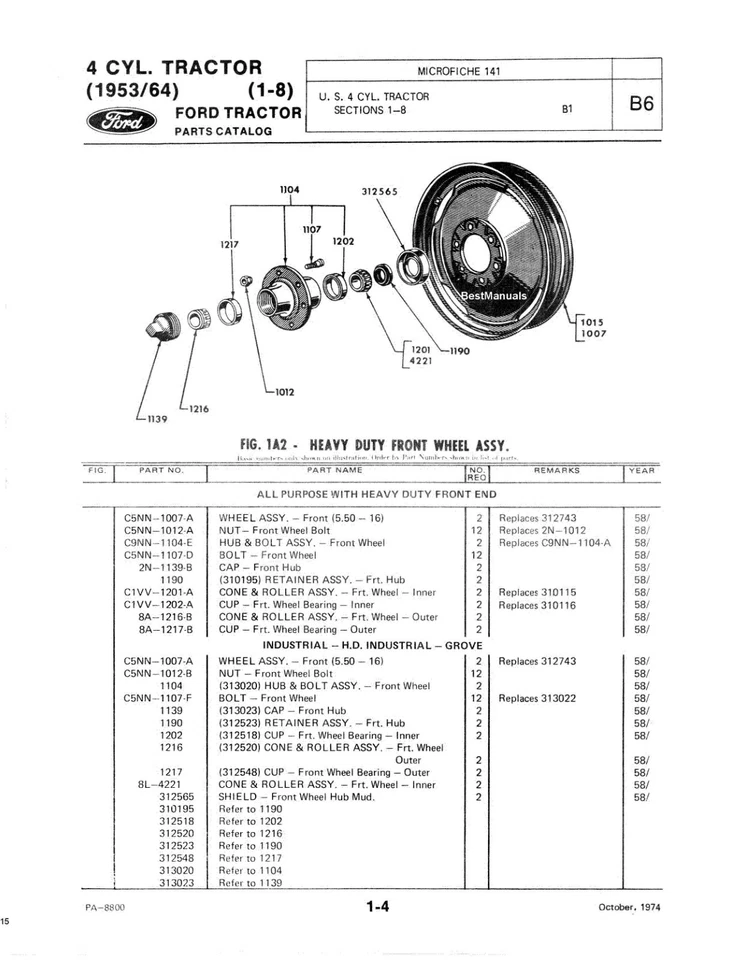 4Cyl NAA 501 600 601 700 701 800 801 900 901 Tractor Parts Manual Ford 1953-1964 - Image 3 of 4