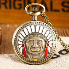 Old Fashion Indian Man Design Unisex Quartz Analog Pocket Watch 80CM Chain Gift