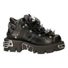 Nuevas Botas Rock 110-S1 Unisex de Cuero Negras Rock Gótico Emo Tachuelas Botas de Motociclista Bajos