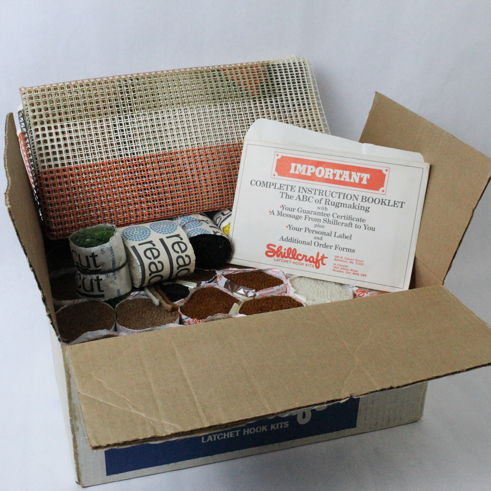 Vintage Shillcraft Latch Hook Kit Rug 27 x 54in Yarn Brown Orange Cream