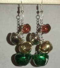 Holiday Tiered Jingle Bell Silver Plated Fishhook Earrings C44