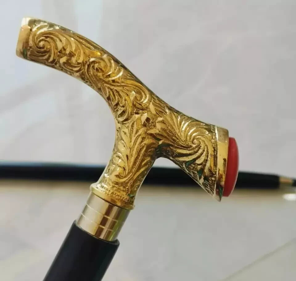 Antico Bastone Da Passeggio In Legno Massello Con Manico - Foto 12