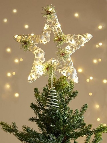 Very Home Pre-Lit White Star Christmas Tree Topper – 30 LEDs, 30 x 25 cm