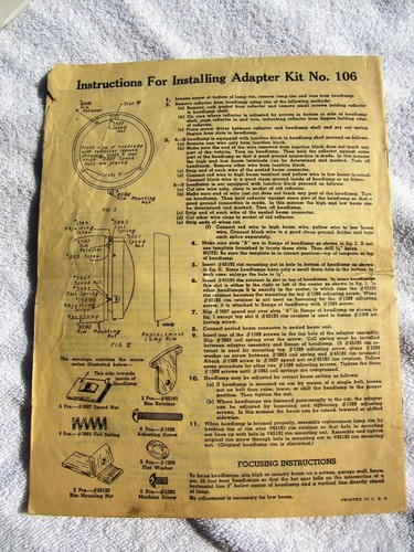 1934-39 Sealed Beam Adapter Kits Installation Service Bulletin Car Headlights - Picture 5 of 5