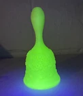 Vtg Fenton URANIUM Yellow Custard Satin Glass Bell Daisy & Button